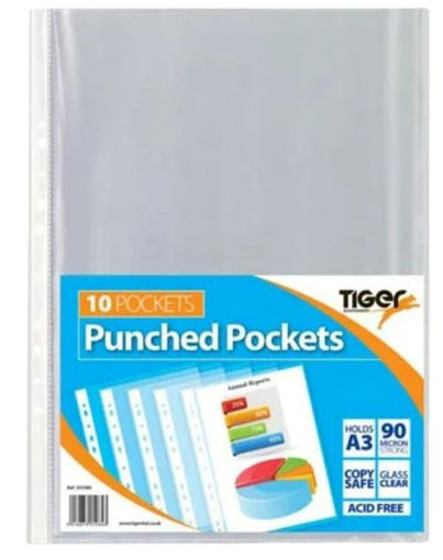 Picture of A3 PUNCHED POCKETS PORTRAIT 90 MICRONS 10 PACK
